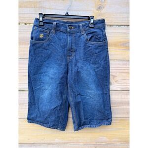 Rocawear Vintage Baggy Denim Shorts Jorts Dark Wash  Embroidery Mens 18 30W